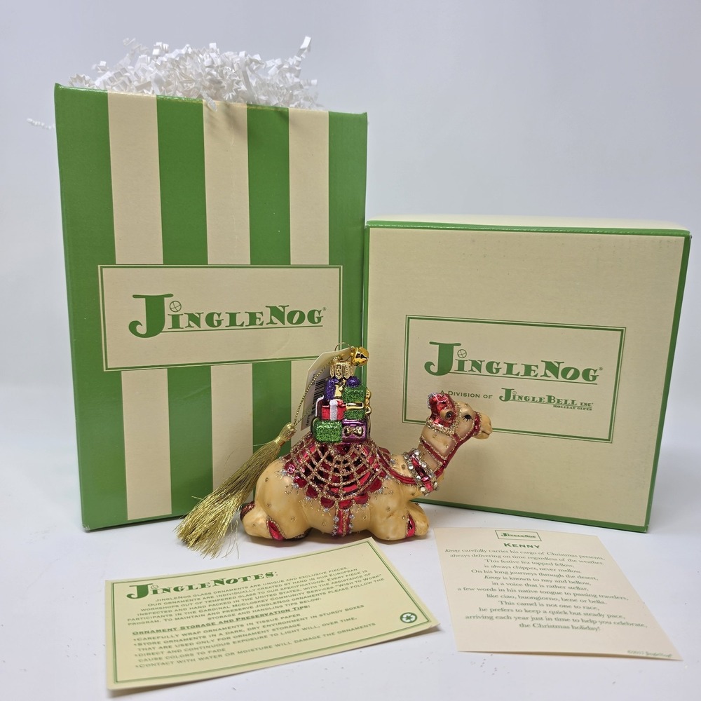 NIB JingleNog Kenny Camel Ornament #80611 Hand Blown & Painted in Poland